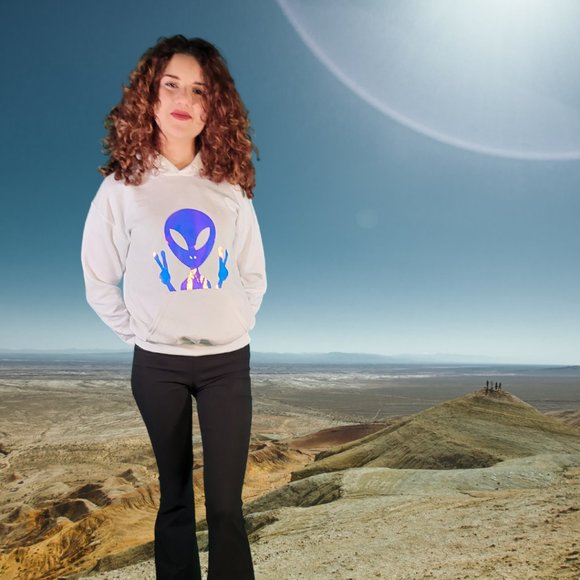 Alien Peace Sign White Hoodie - Picture 1 of 4